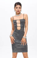 Sera Embellished Cut-Out Crystal Mini Dress Black