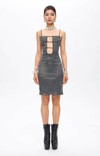 Sera Embellished Cut-Out Crystal Mini Dress Black