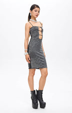 Sera Embellished Cut-Out Crystal Mini Dress Black