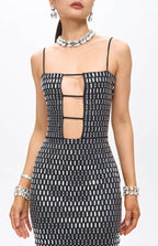 Sera Embellished Cut-Out Crystal Mini Dress Black