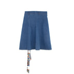 Denim Pleat Kilt Skirt with Tie