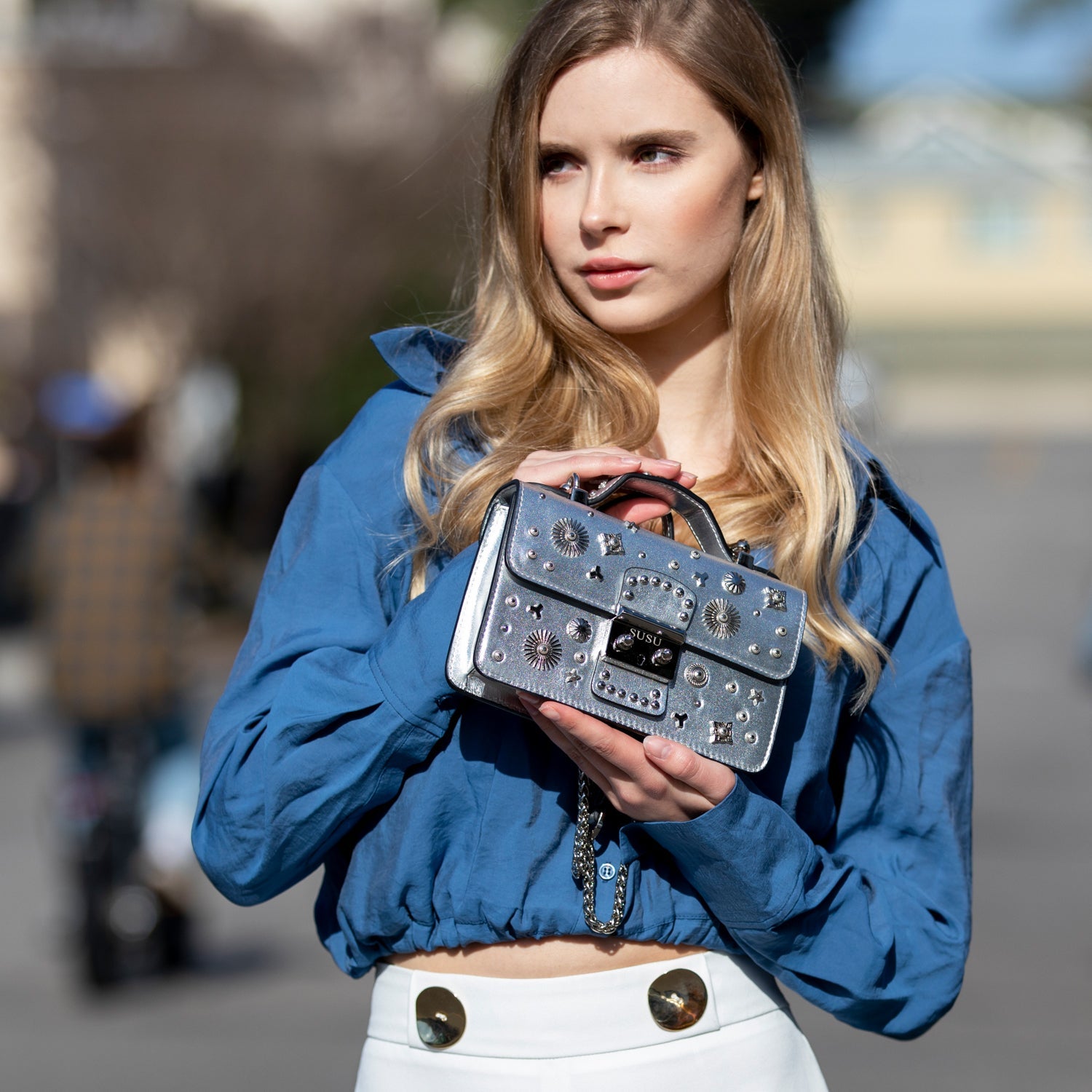 SUSU Small Leather Crossbody Bag | Silver Purse