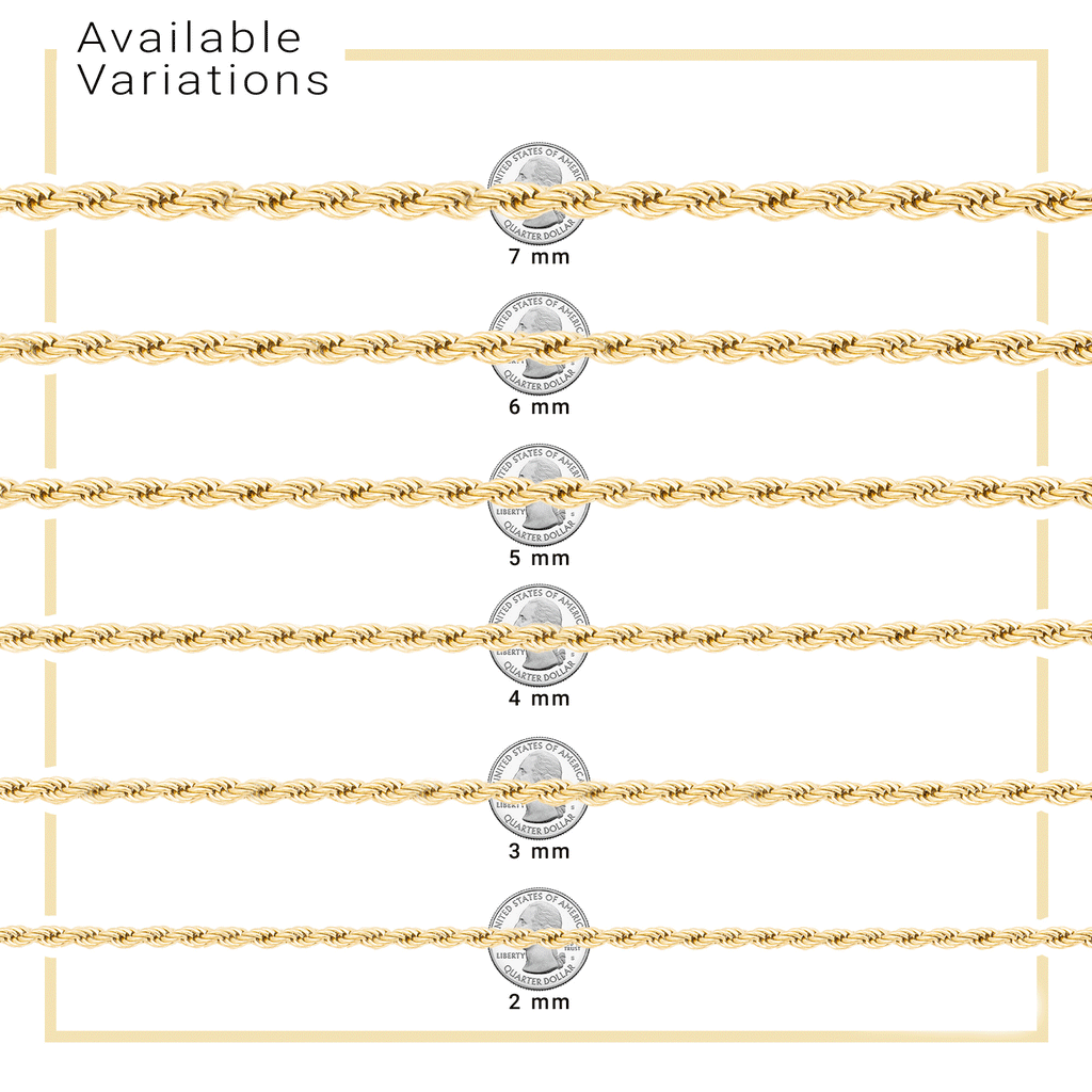 14K Gold Plated Rope Chain Twisted Link Necklace 18"-30" Length | W 2-7 mm
