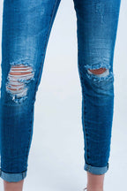 Skinny Elastic Jeans with Rips