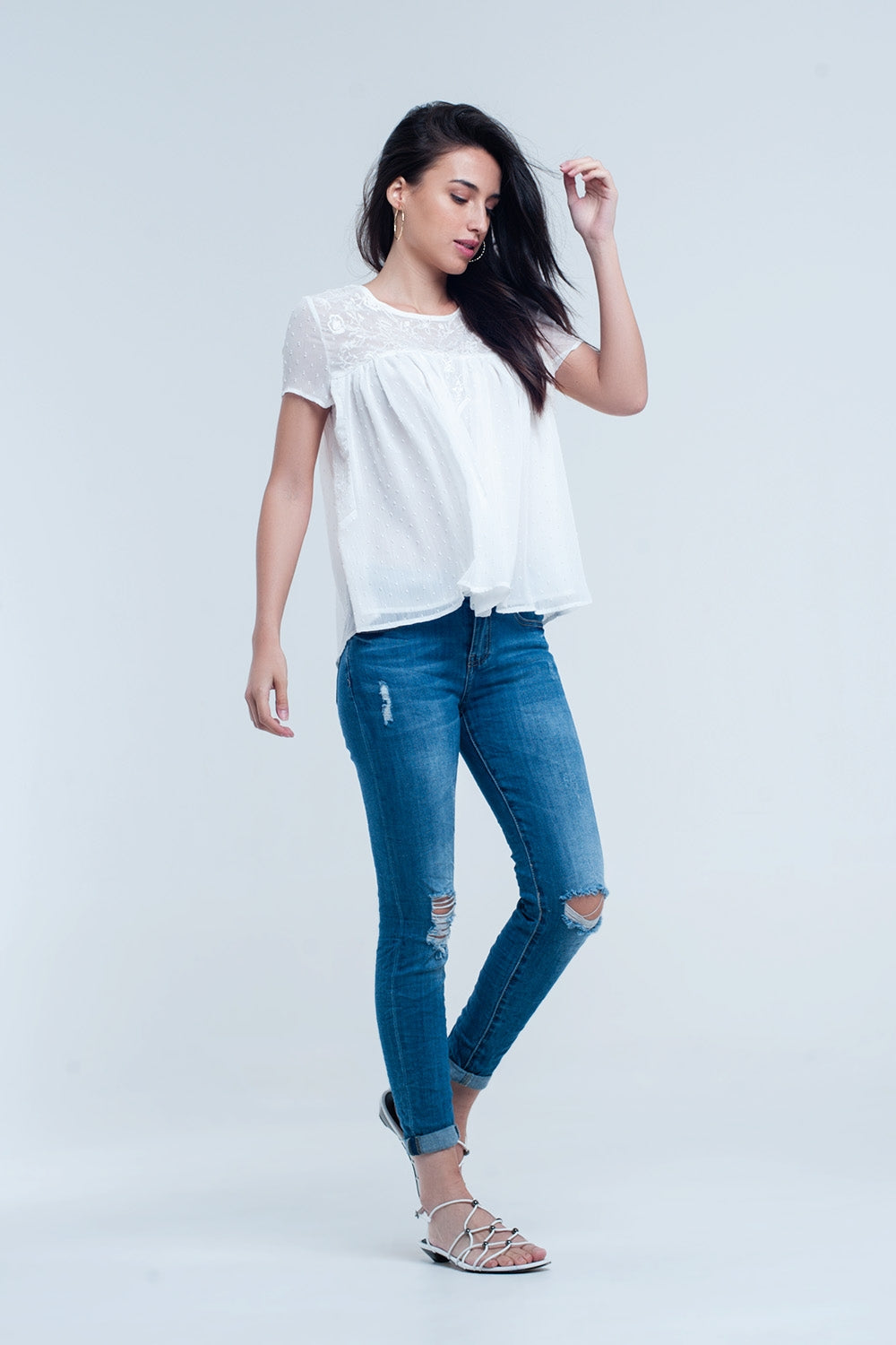 Skinny Elastic Jeans with Rips
