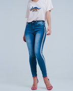 Skinny Jeans with Side Seam Stripes