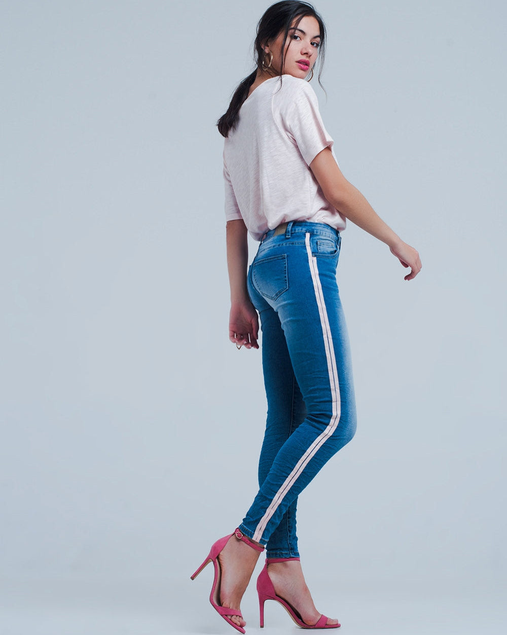 Skinny Jeans with Side Seam Stripes