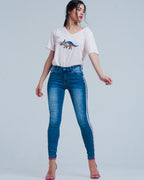 Skinny Jeans with Side Seam Stripes