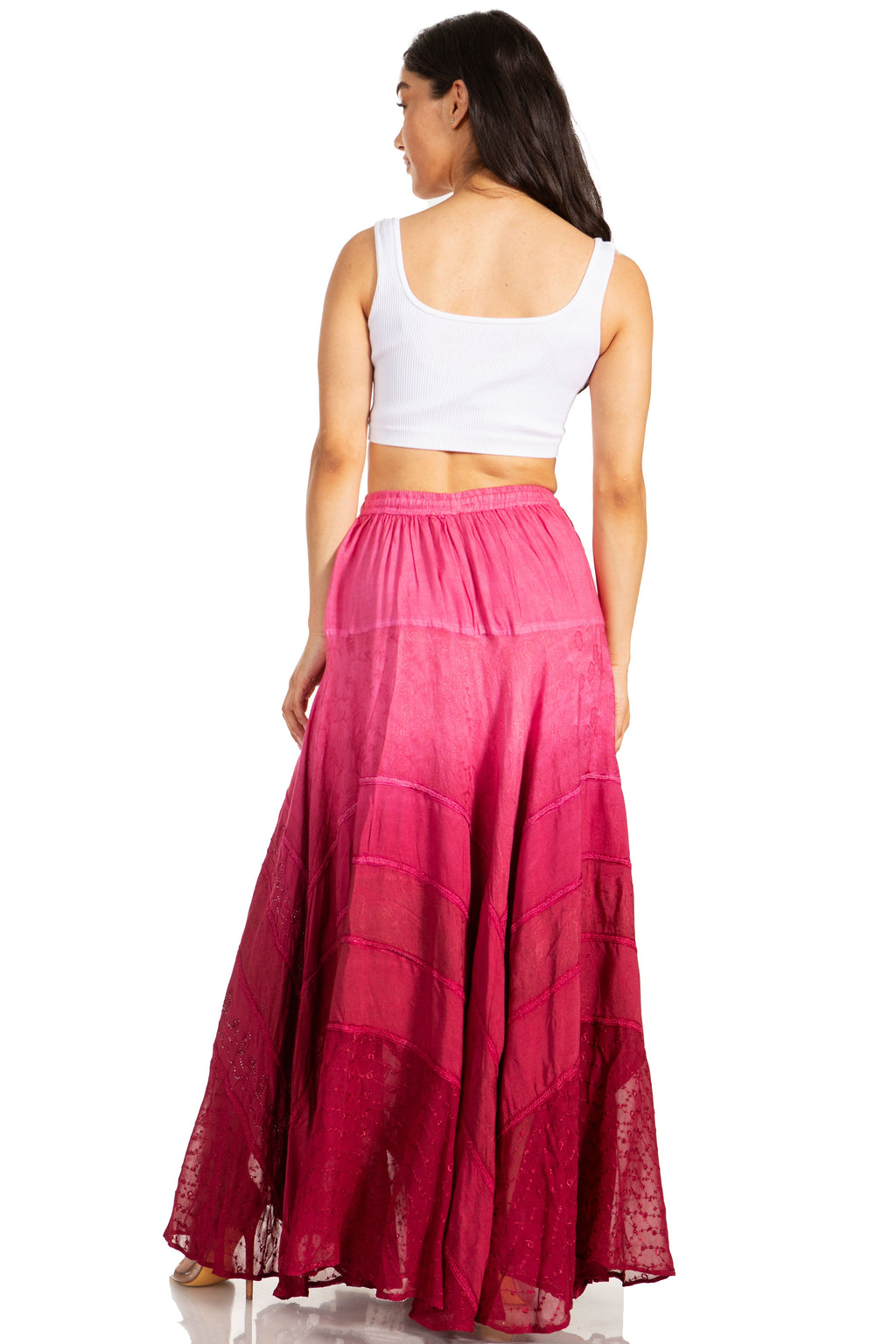 Lyra Bohemian Soft Brocade Rayon Tiered Embroidered Flowy Long Skirt
