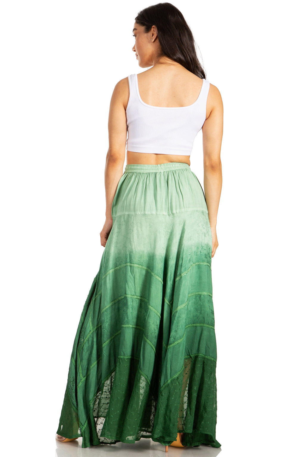 Lyra Bohemian Soft Brocade Rayon Tiered Embroidered Flowy Long Skirt