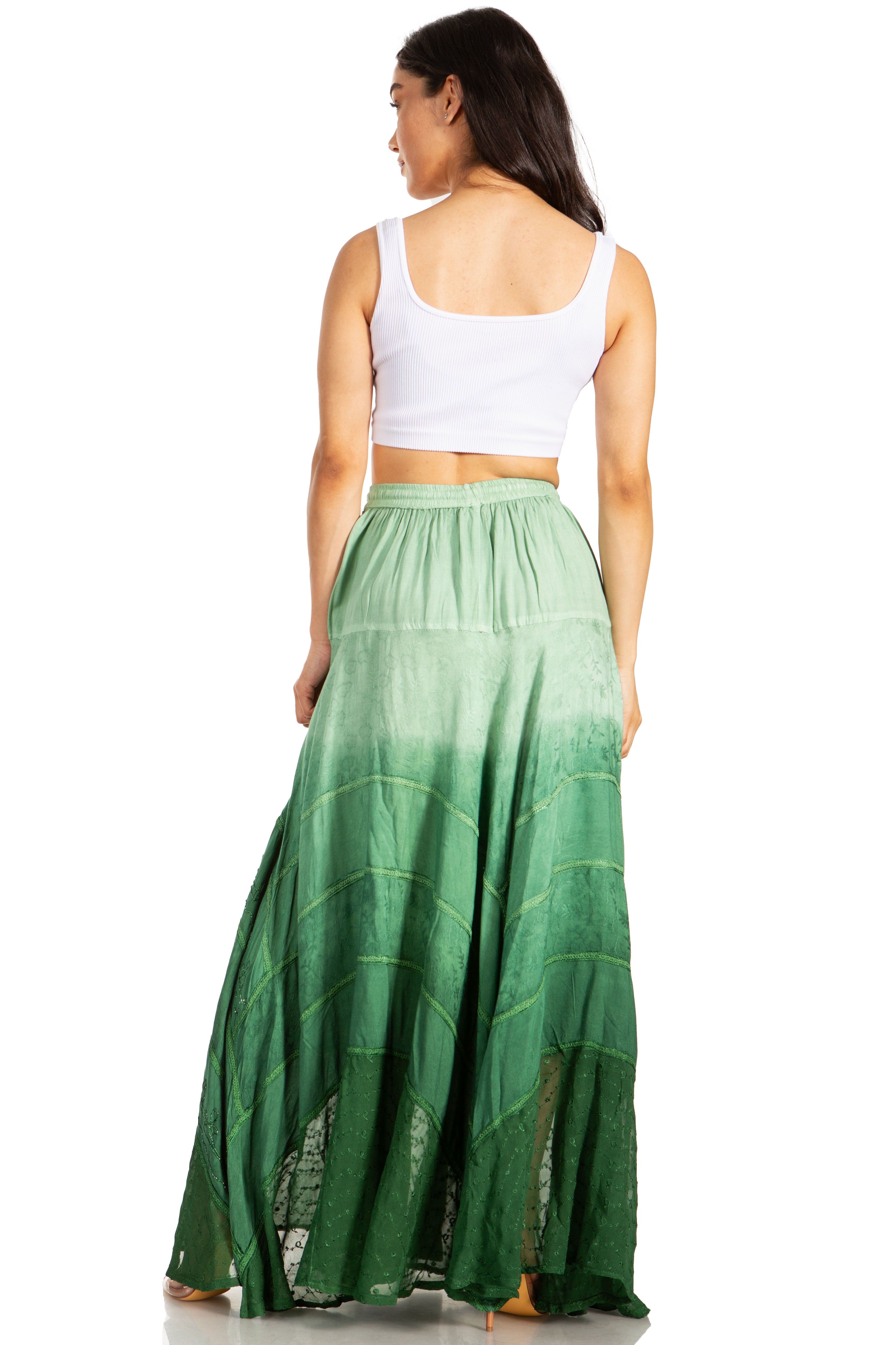 Lyra Bohemian Soft Brocade Rayon Tiered Embroidered Flowy Long Skirt