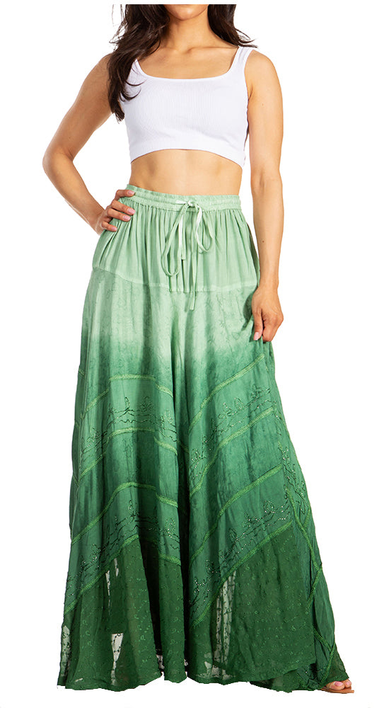 Lyra Bohemian Soft Brocade Rayon Tiered Embroidered Flowy Long Skirt