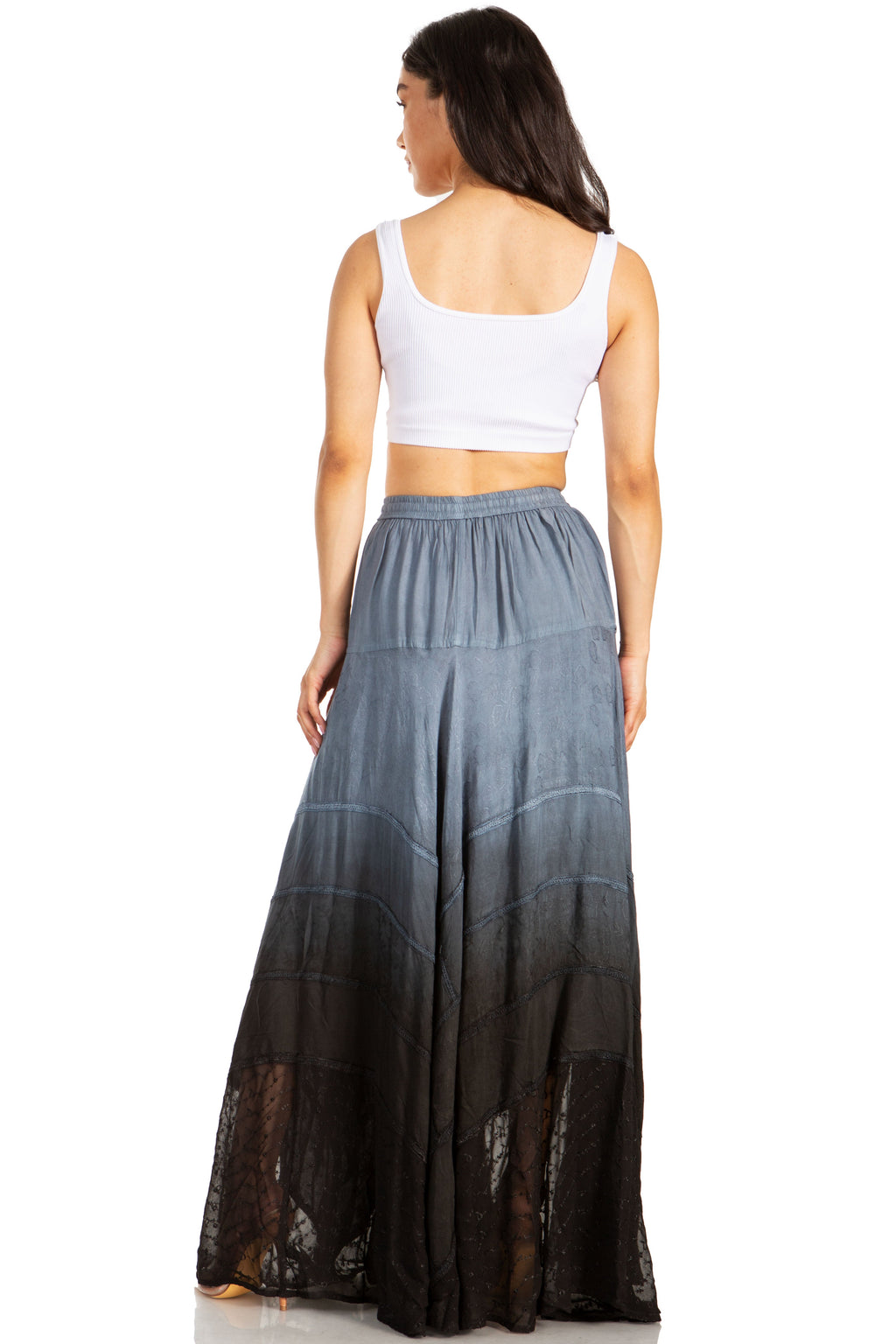 Lyra Bohemian Soft Brocade Rayon Tiered Embroidered Flowy Long Skirt