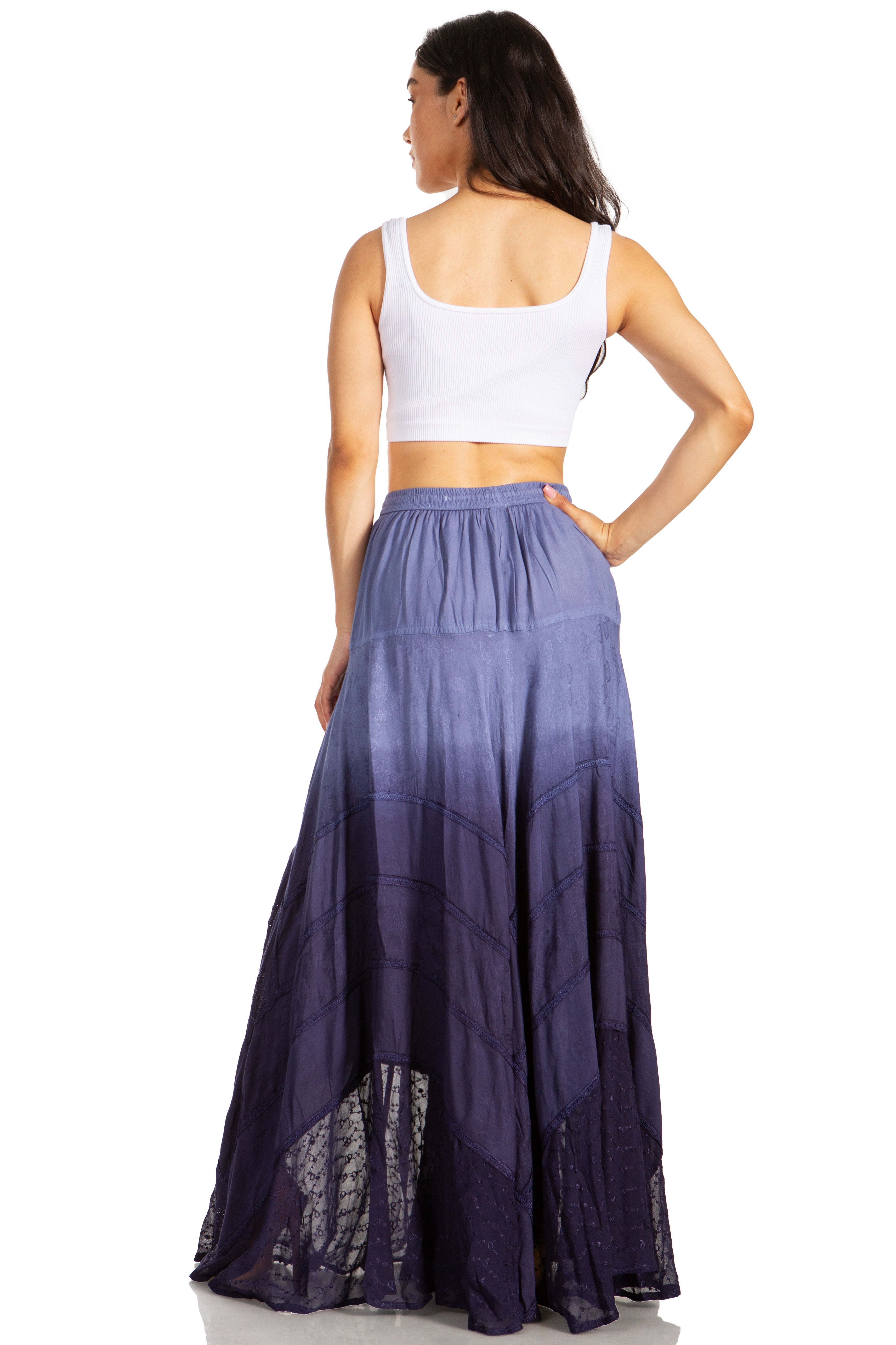 Lyra Bohemian Soft Brocade Rayon Tiered Embroidered Flowy Long Skirt