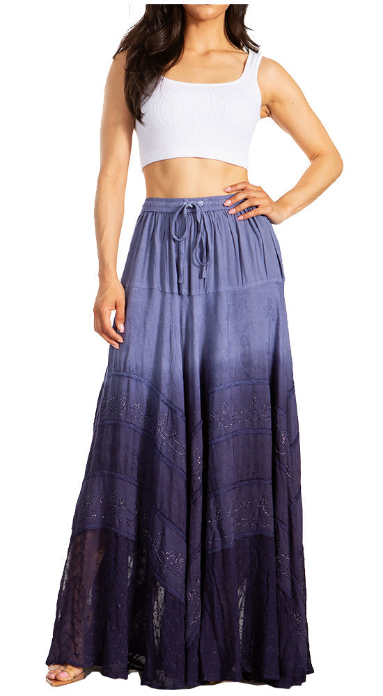 Lyra Bohemian Soft Brocade Rayon Tiered Embroidered Flowy Long Skirt