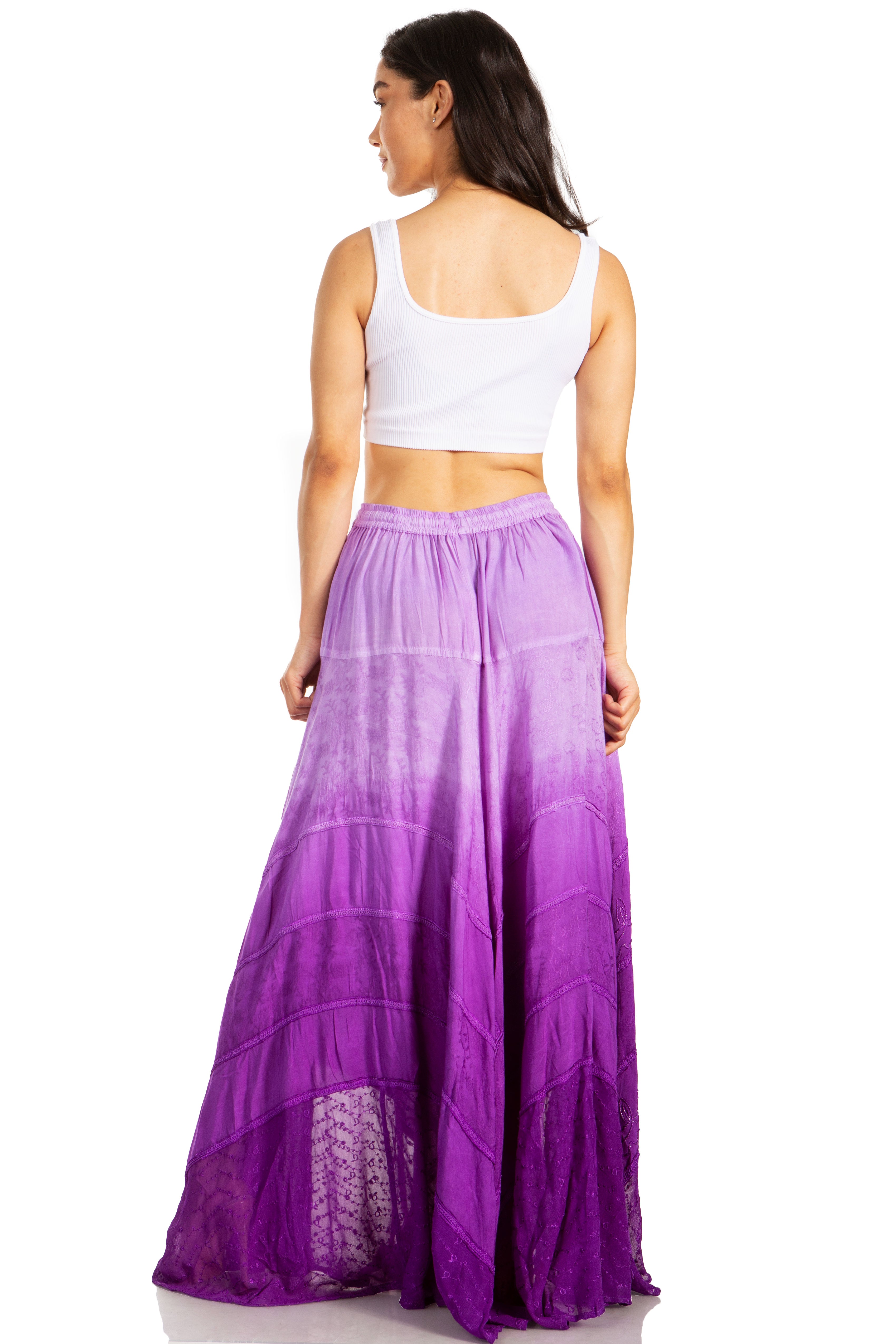 Lyra Bohemian Soft Brocade Rayon Tiered Embroidered Flowy Long Skirt