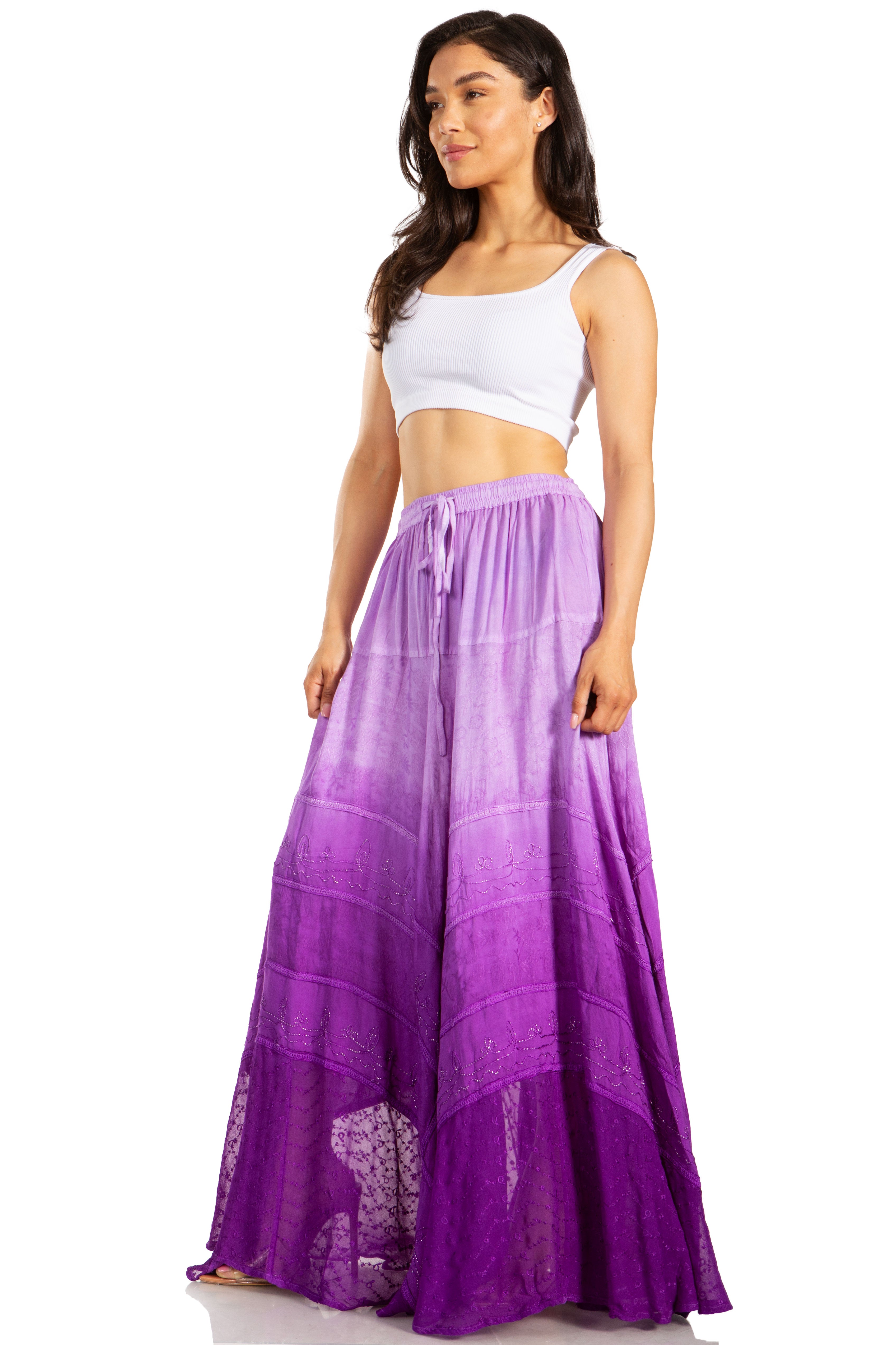 Lyra Bohemian Soft Brocade Rayon Tiered Embroidered Flowy Long Skirt