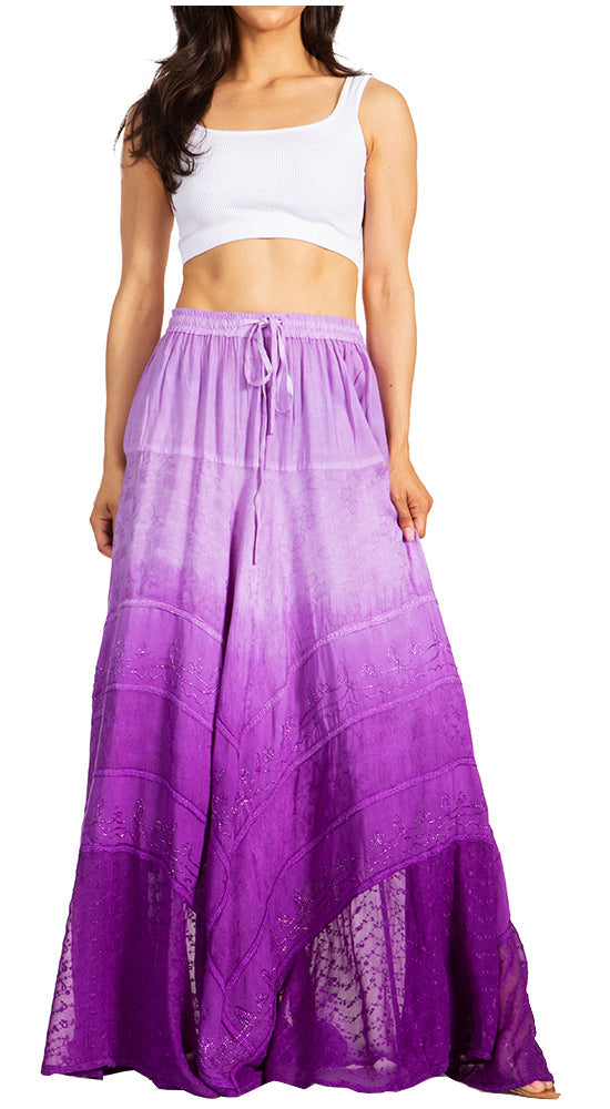 Lyra Bohemian Soft Brocade Rayon Tiered Embroidered Flowy Long Skirt