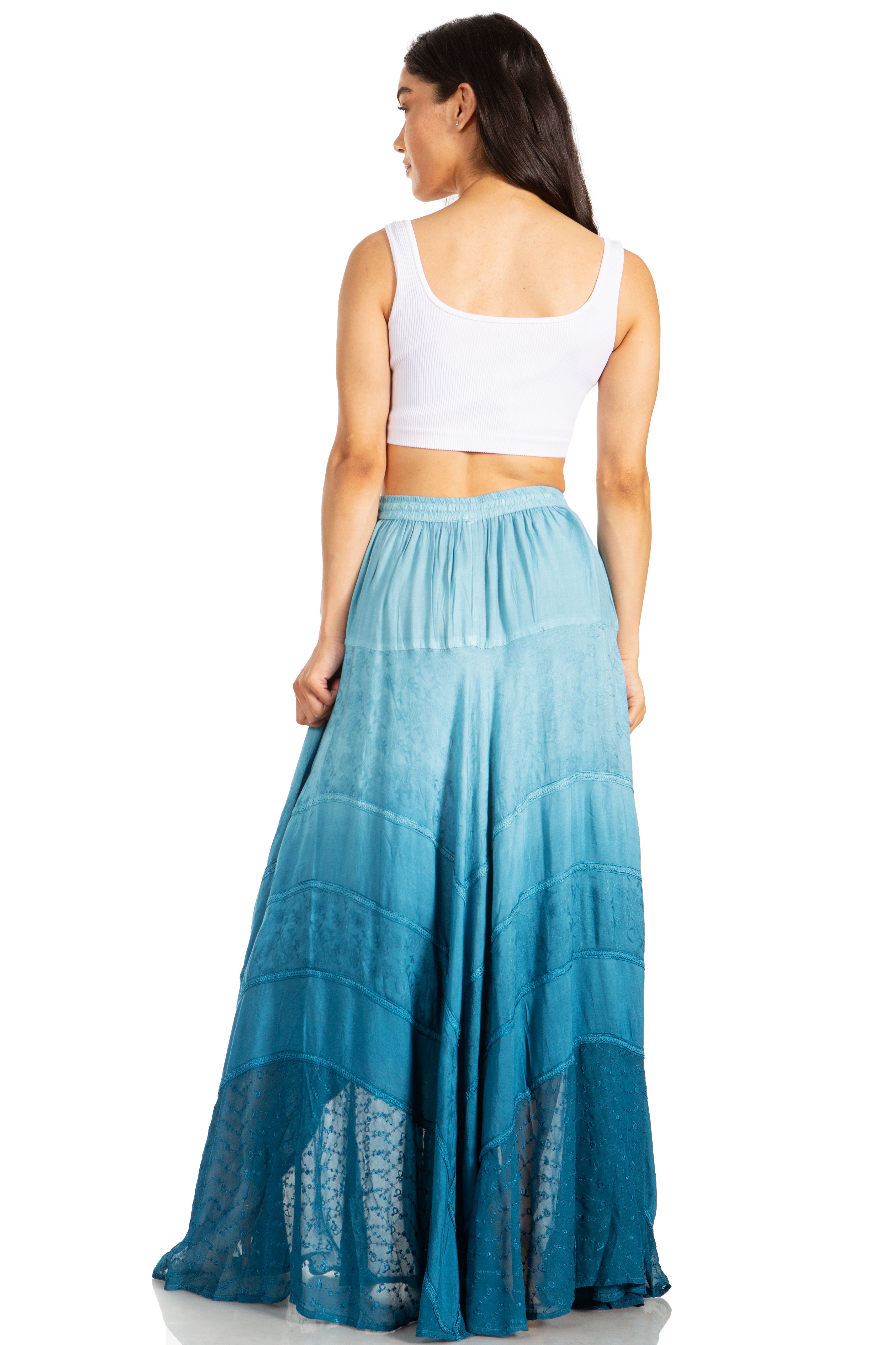 Lyra Bohemian Soft Brocade Rayon Tiered Embroidered Flowy Long Skirt