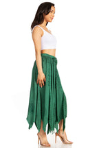 Emery Vintage Maxi Rayon Embroidered Zigzag Hem Flowy Skirt