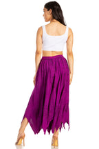 Emery Vintage Maxi Rayon Embroidered Zigzag Hem Flowy Skirt