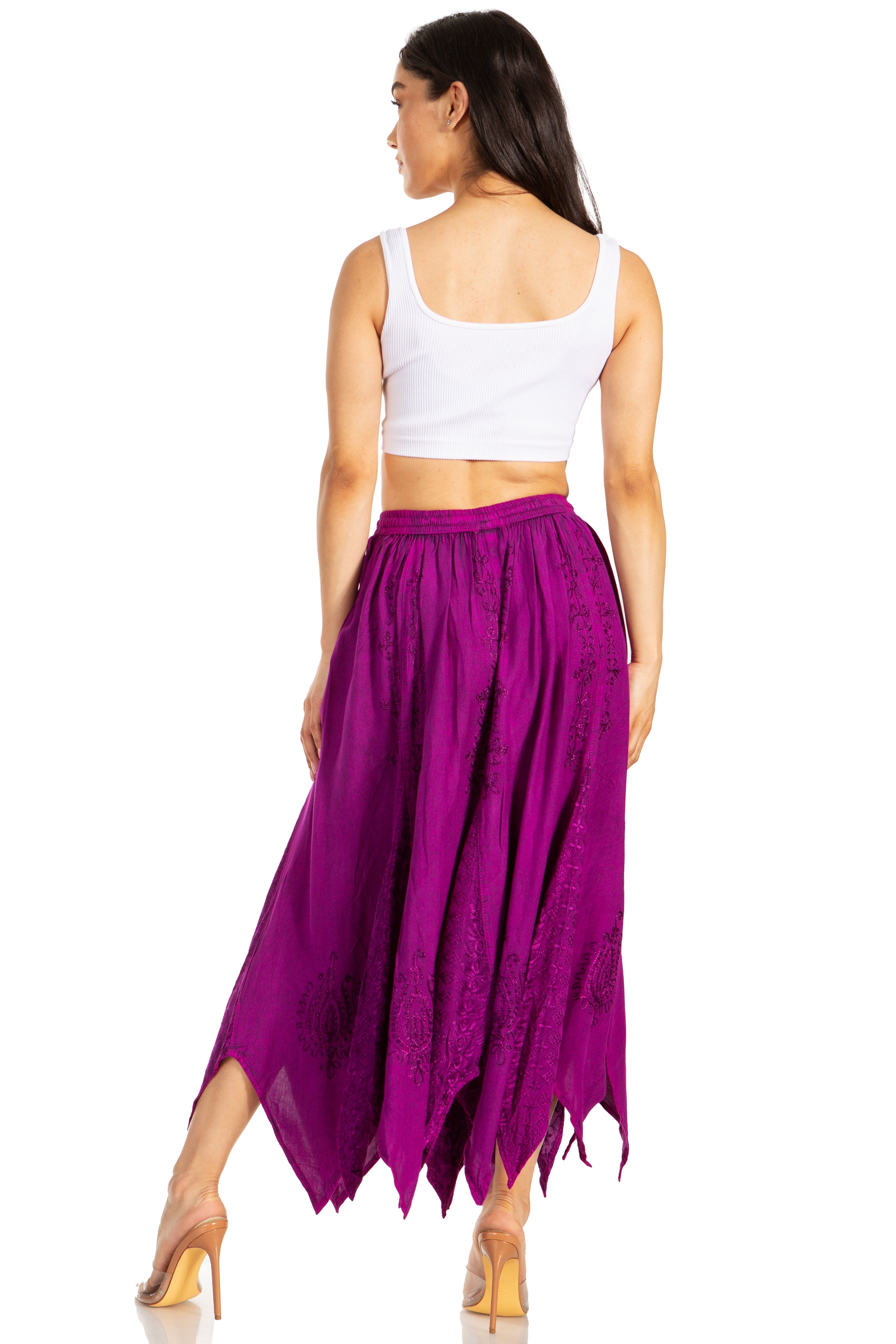 Emery Vintage Maxi Rayon Embroidered Zigzag Hem Flowy Skirt