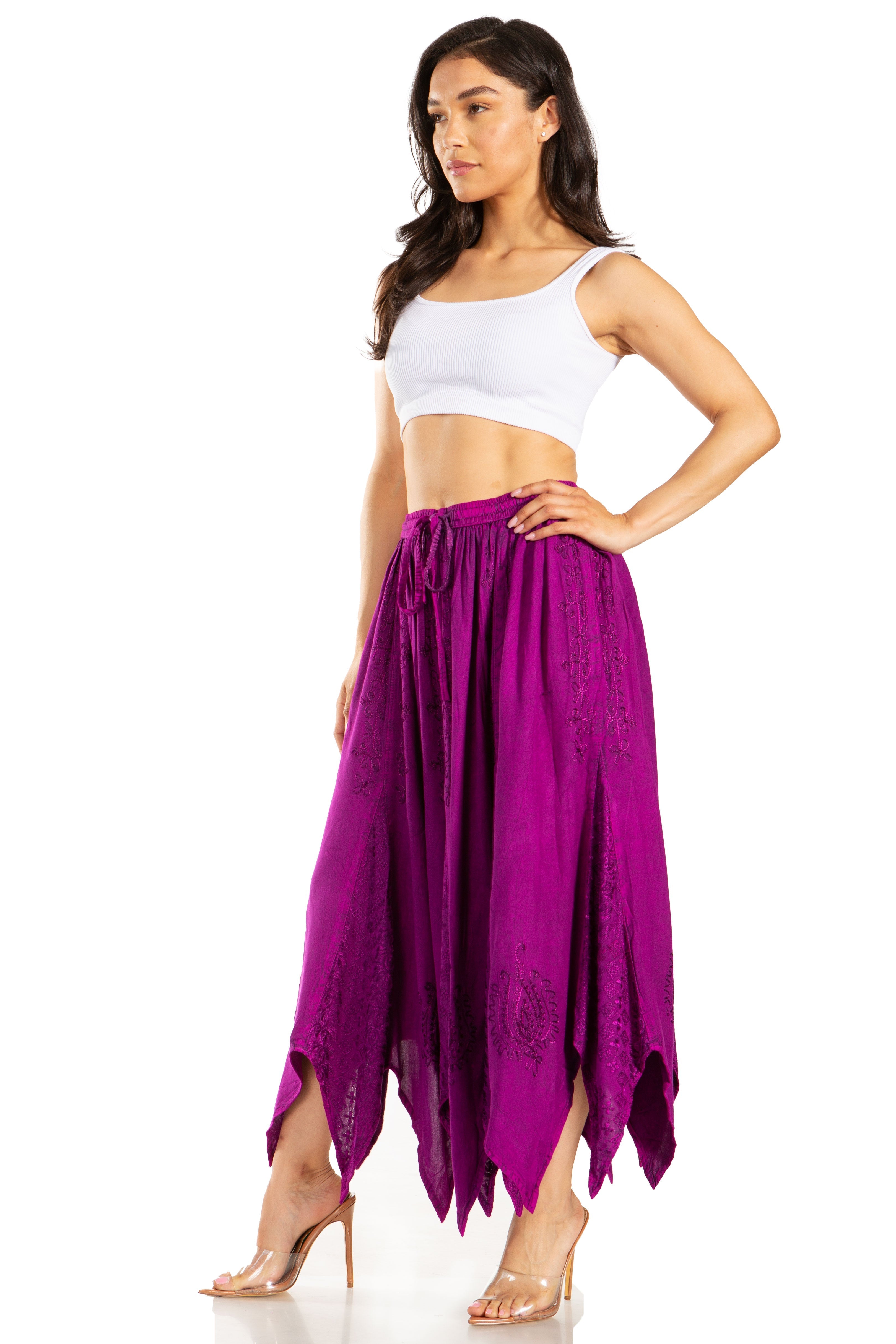 Emery Vintage Maxi Rayon Embroidered Zigzag Hem Flowy Skirt