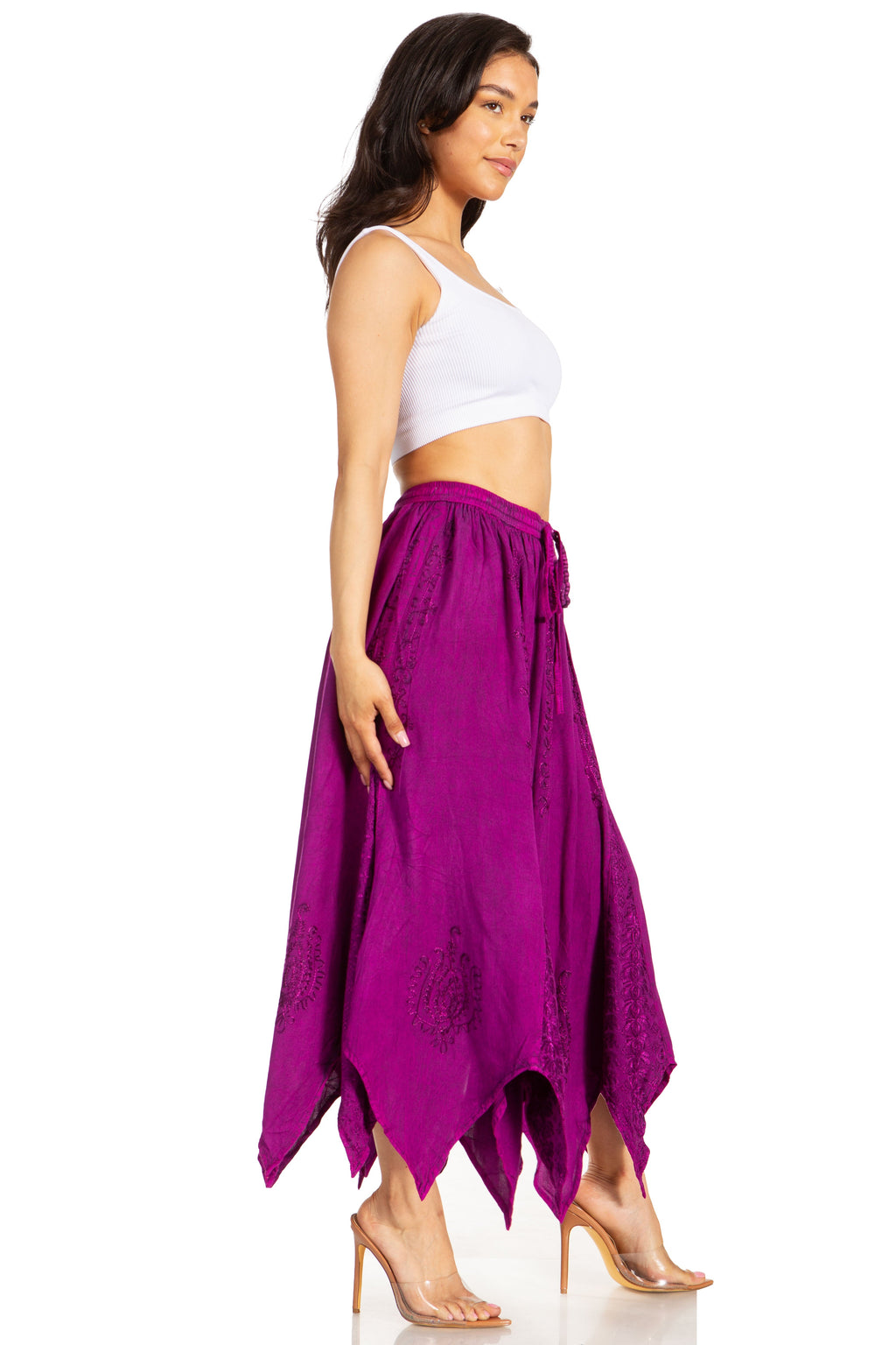 Emery Vintage Maxi Rayon Embroidered Zigzag Hem Flowy Skirt
