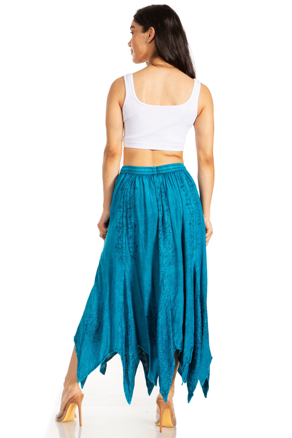 Emery Vintage Maxi Rayon Embroidered Zigzag Hem Flowy Skirt
