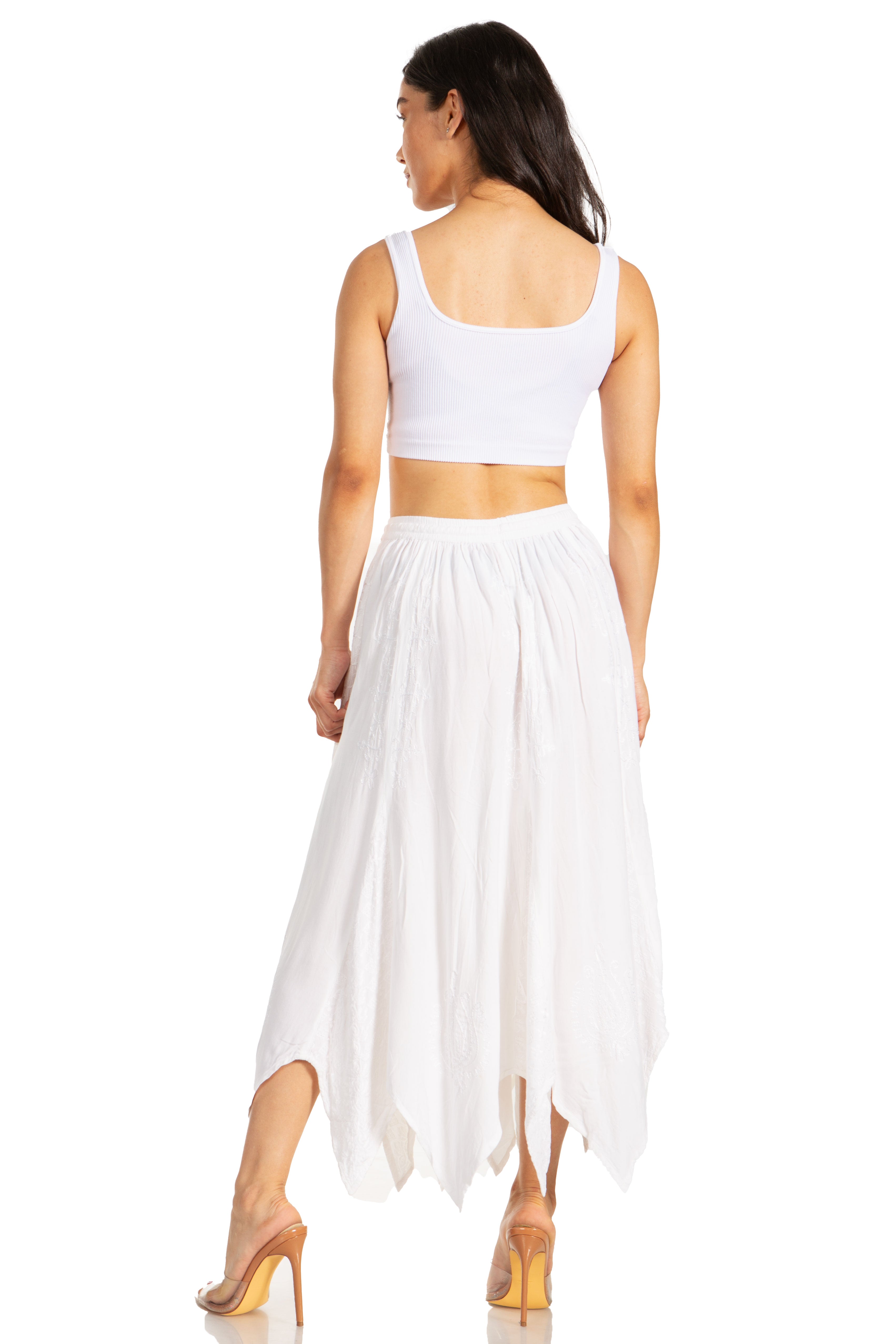 Emery Vintage Maxi Rayon Embroidered Zigzag Hem Flowy Skirt