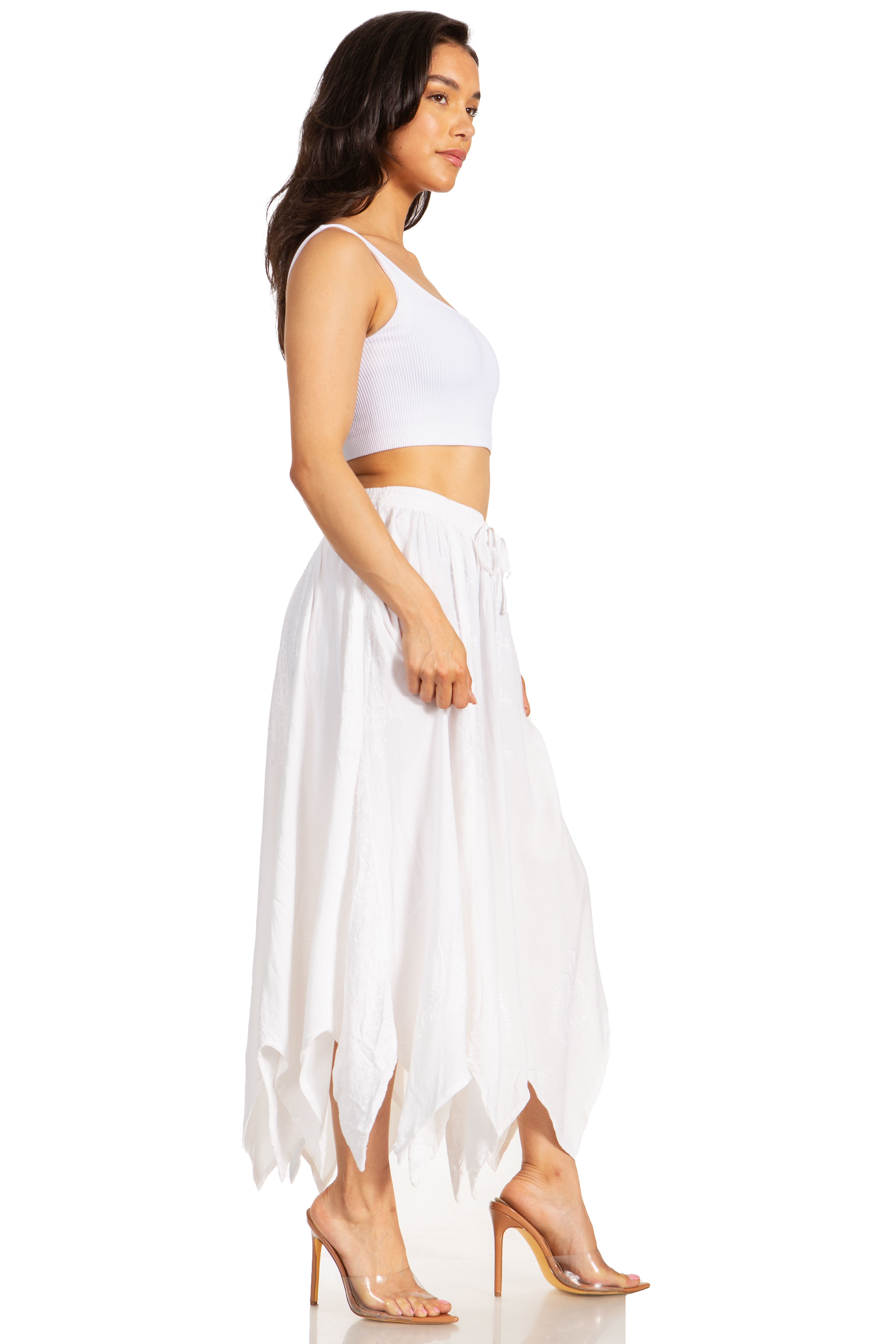 Emery Vintage Maxi Rayon Embroidered Zigzag Hem Flowy Skirt