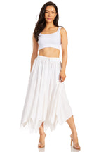 Emery Vintage Maxi Rayon Embroidered Zigzag Hem Flowy Skirt