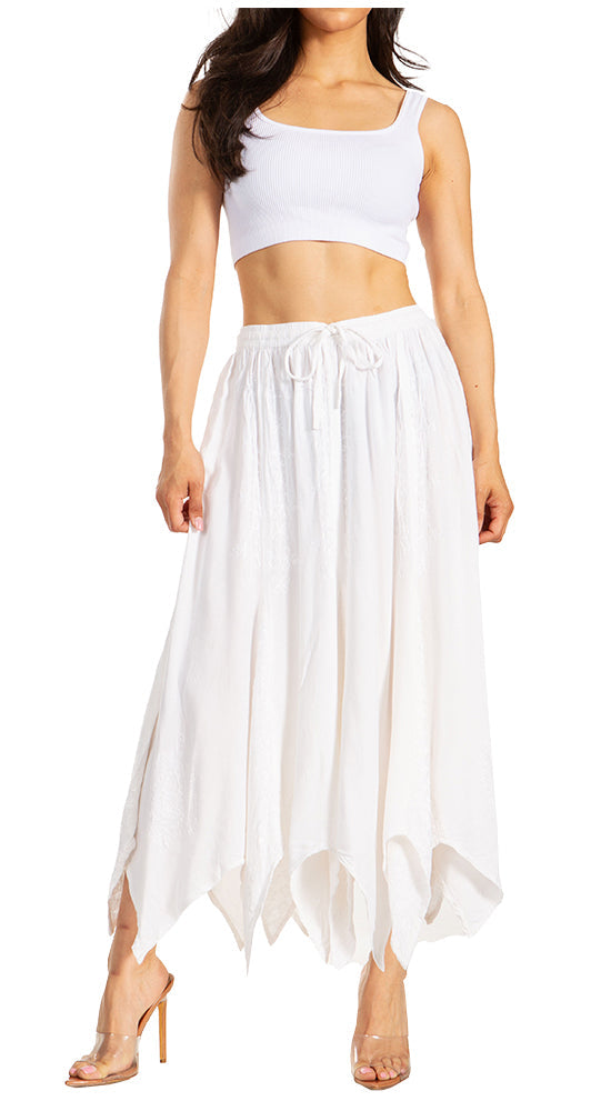 Emery Vintage Maxi Rayon Embroidered Zigzag Hem Flowy Skirt