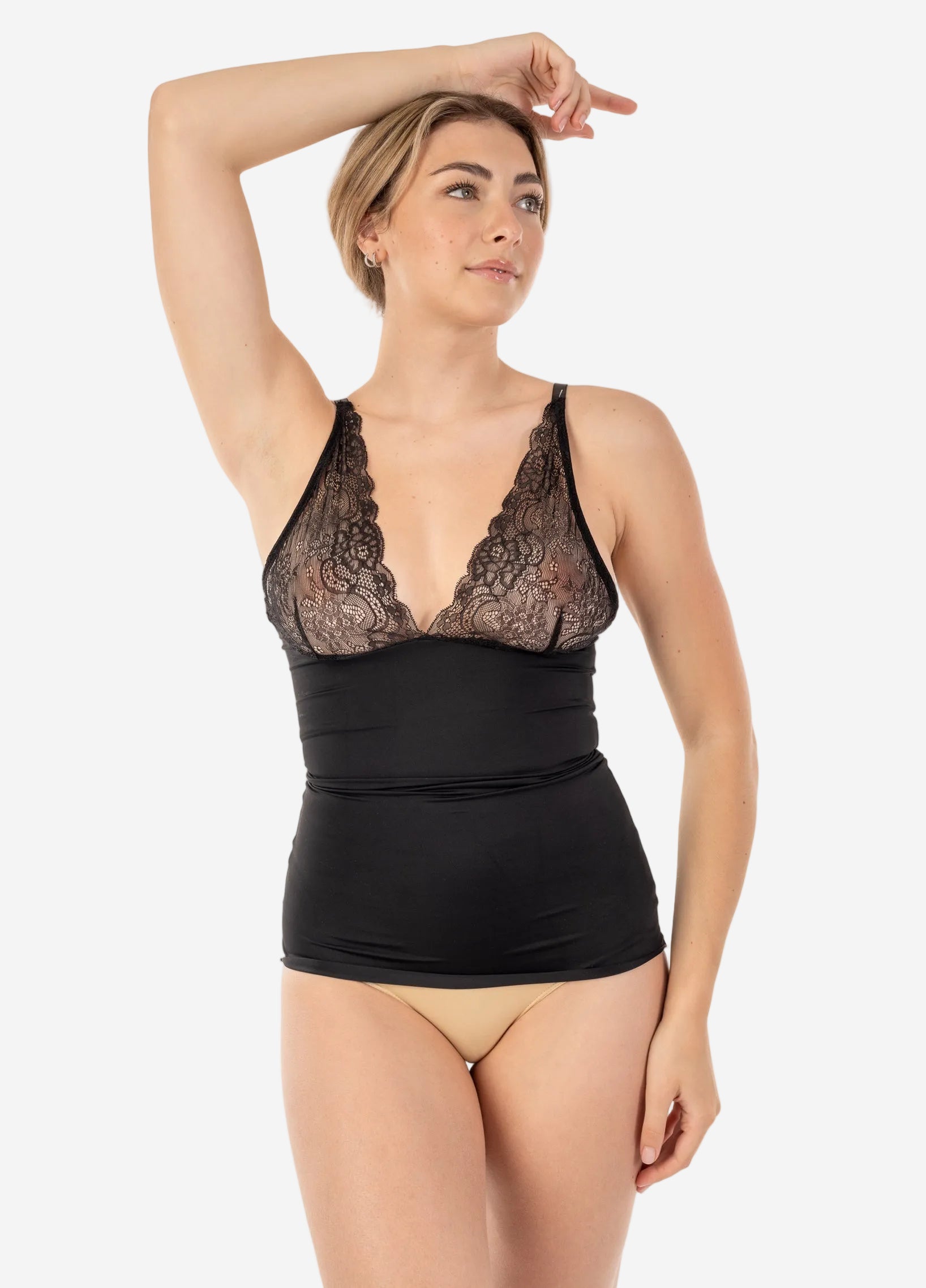 Smooth & Silky Slimming Top with Sexy Lace Black
