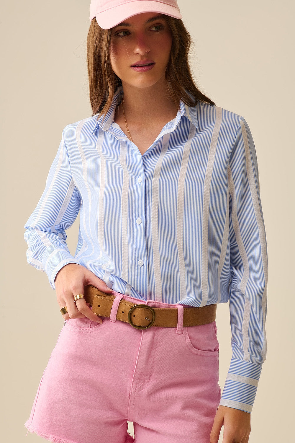 Soft Fabric Striped Shirt in Blue and White