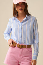Soft Fabric Striped Shirt in Blue and White