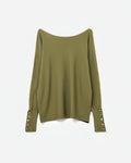 Soft Knit Olive Green Sweater with Sleeve Button Details