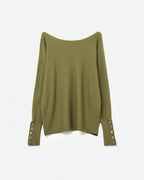 Soft Knit Olive Green Sweater with Sleeve Button Details