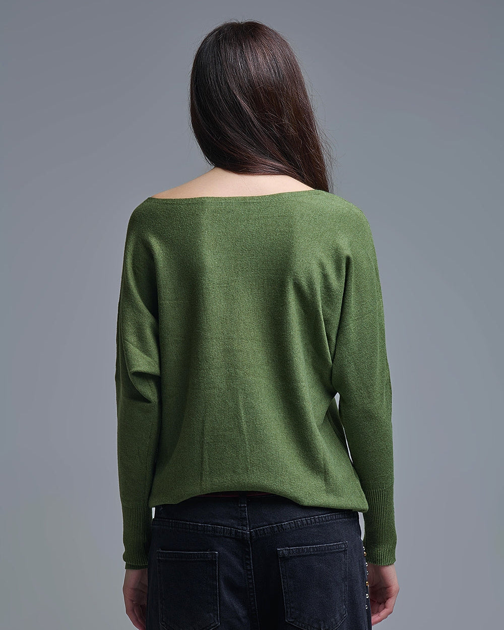 Soft Knit Olive Green Sweater with Sleeve Button Details