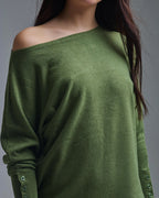 Soft Knit Olive Green Sweater with Sleeve Button Details