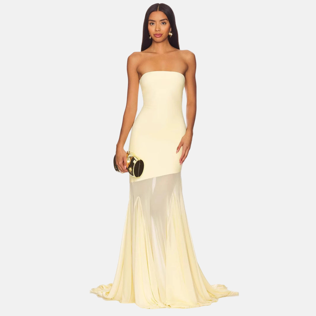 Strapless Bodycon Mesh Fitted Dress