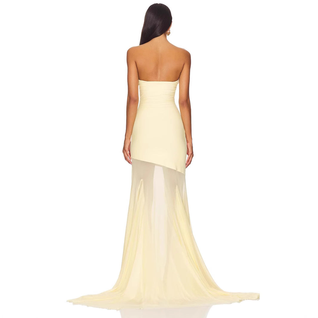 Strapless Bodycon Mesh Fitted Dress