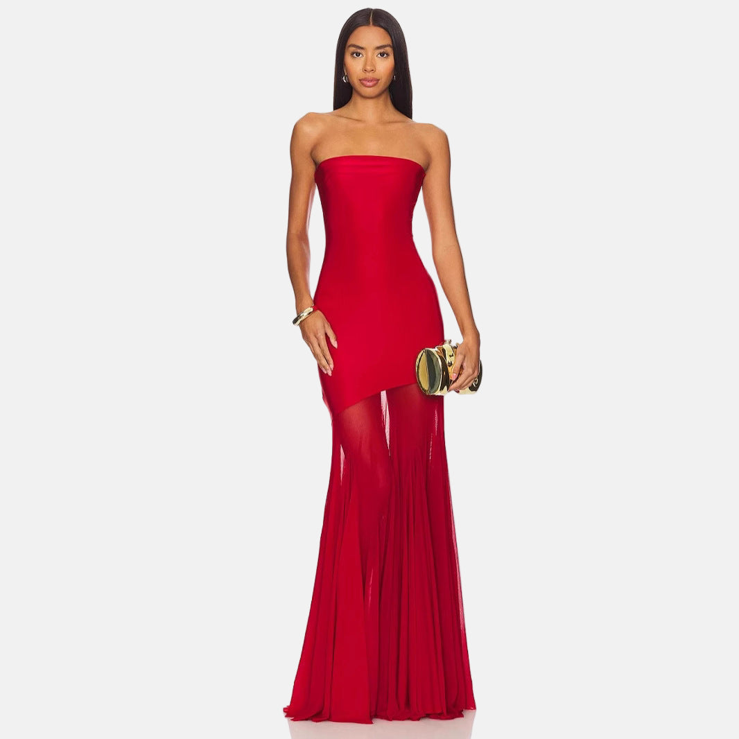 Strapless Bodycon Mesh Fitted Dress