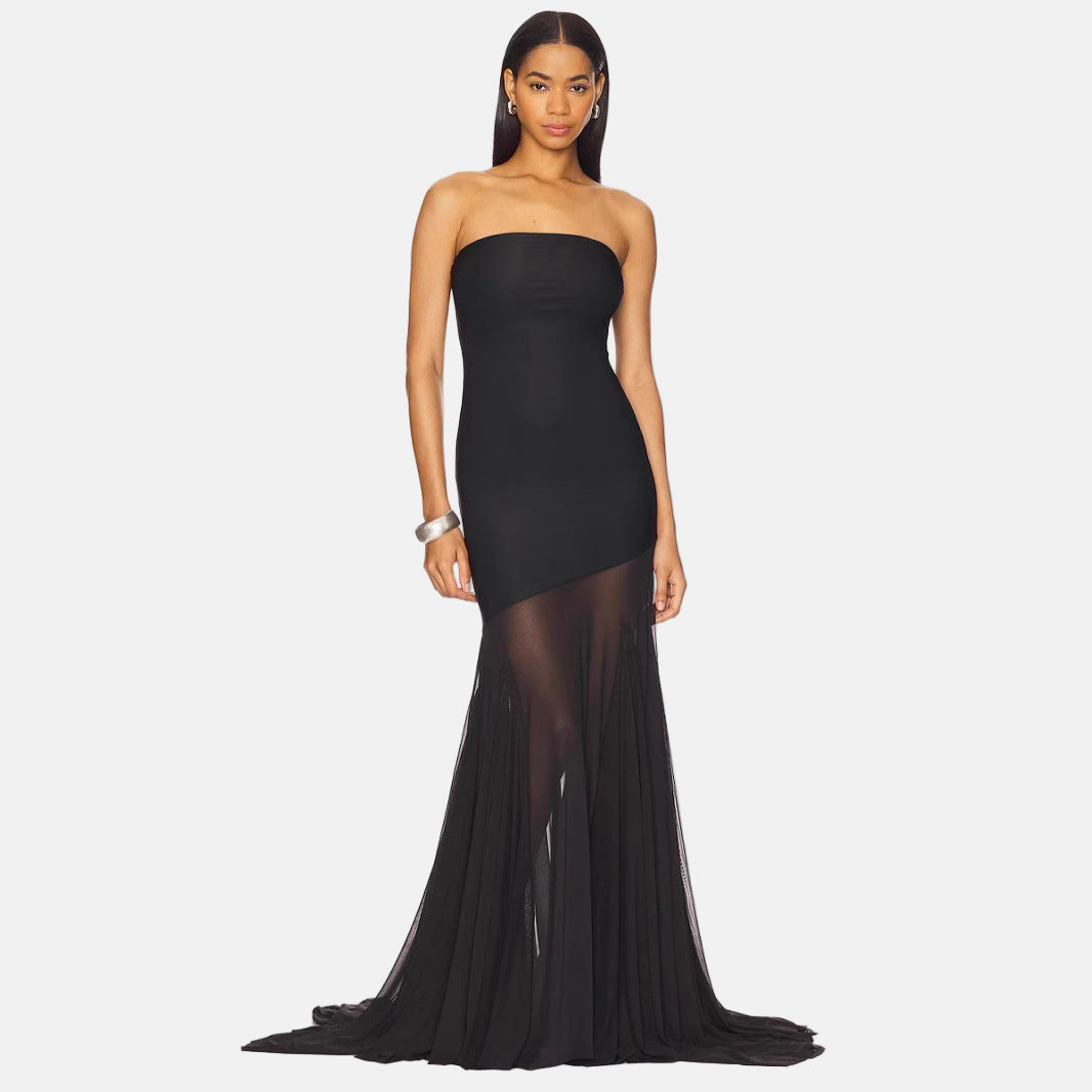 Strapless Bodycon Mesh Fitted Dress