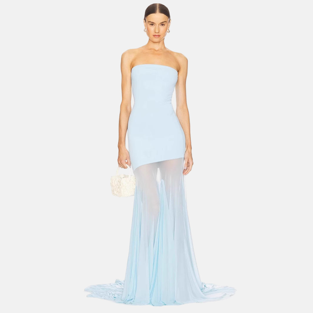 Strapless Bodycon Mesh Fitted Dress