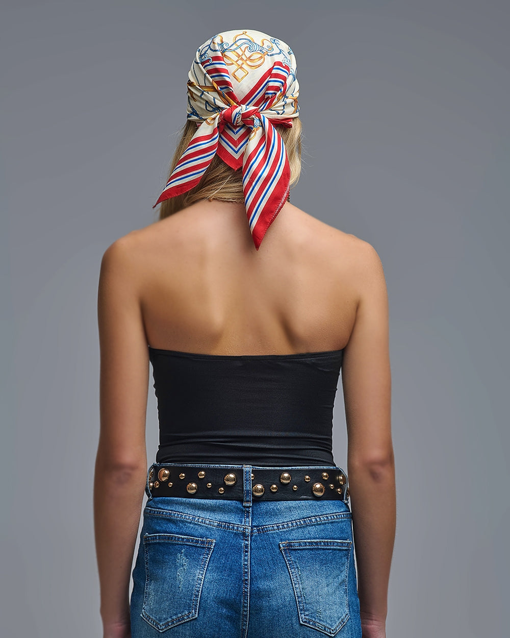 Strapless Bodysuit in Black with Gold Metal Detail