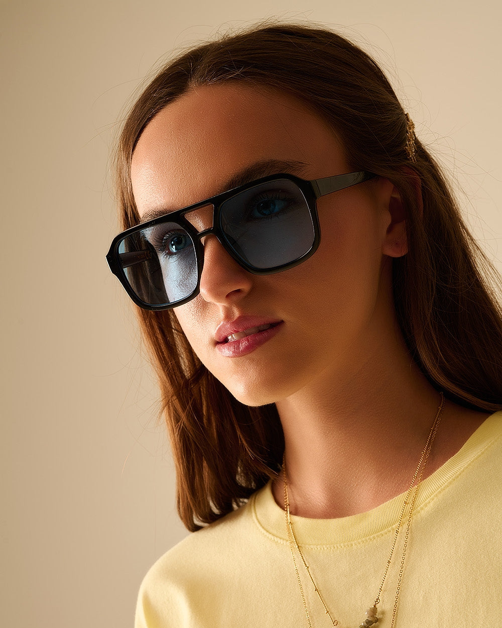 Sunglasses with Black Frames and Blue Lenses