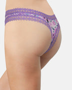 Purple Microfiber Thong with Lace Trim