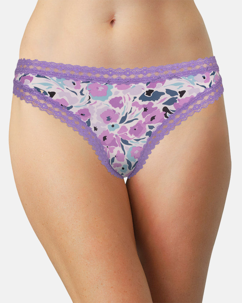 Purple Microfiber Thong with Lace Trim