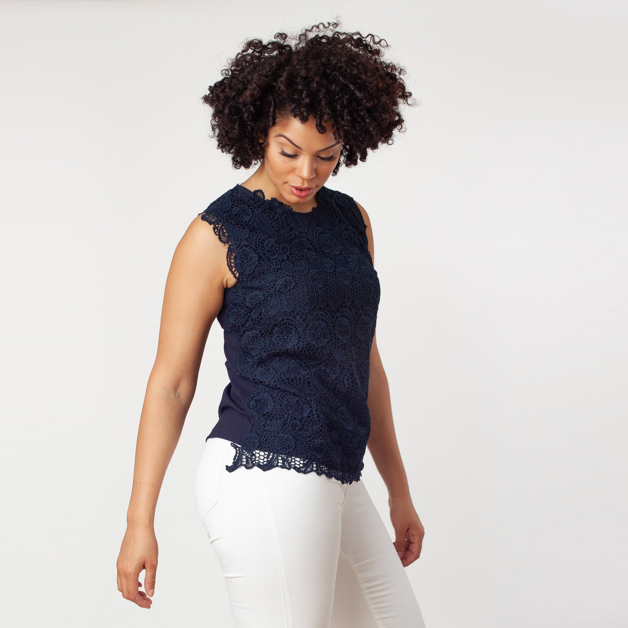 Sleeveless Mix-Media Blouse